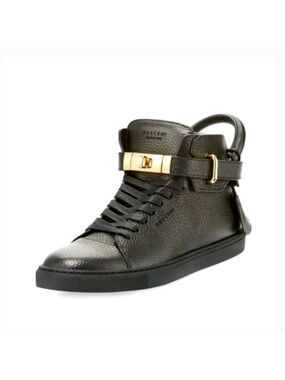 Buscemi Black Leather 100 MM High-Top Wedge Sneakers | 40.5